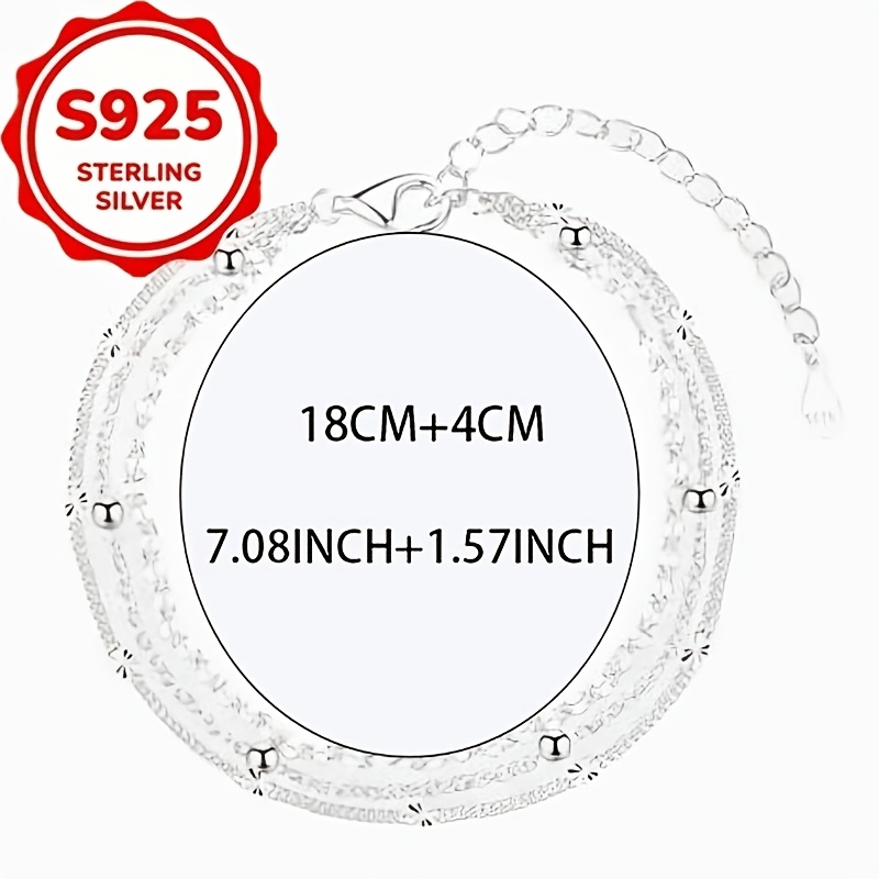 Women's S925 Silver Three-Layer Cascading Bracelet, Adjustable Gift